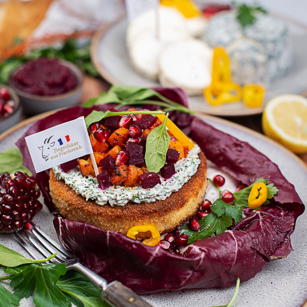 Gebackener Ziegenkäse mit Petersiliencreme & Wintergemüse